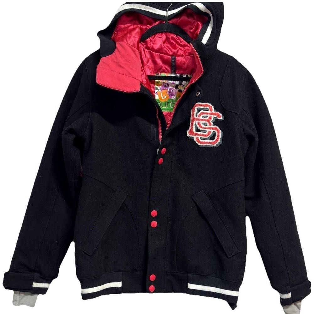 Burton‎ Dryride Snowboard Jacket Medium Hooded Varsity Letterman Coat Black Pink